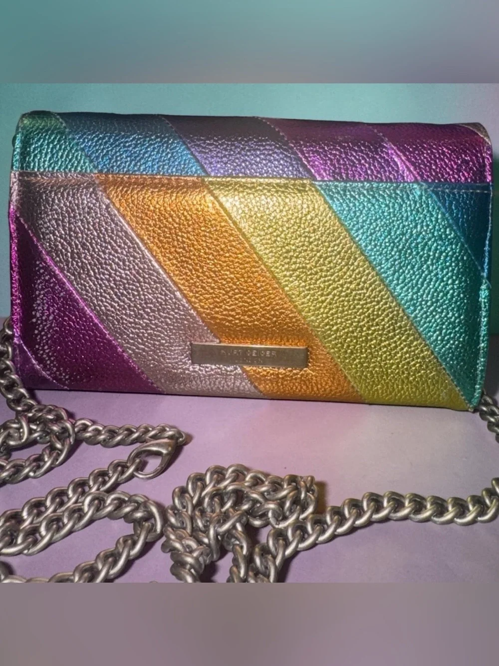 Kurt Geiger metallic Chevron multicolor shoulder Crossbody bag